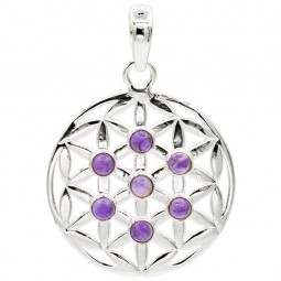 Pendentif Fleur de Vie en Argent et Améthyste