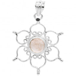 Pendentif Fleur de Lotus en Argent et Quartz Rose
