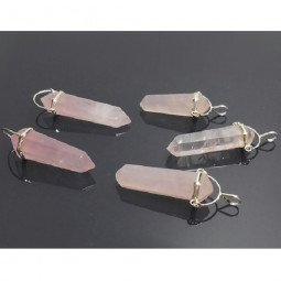 Pendentif Pointe en Quartz Rose & Argent