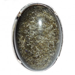 Bague en Obsidienne Dorée et Argent