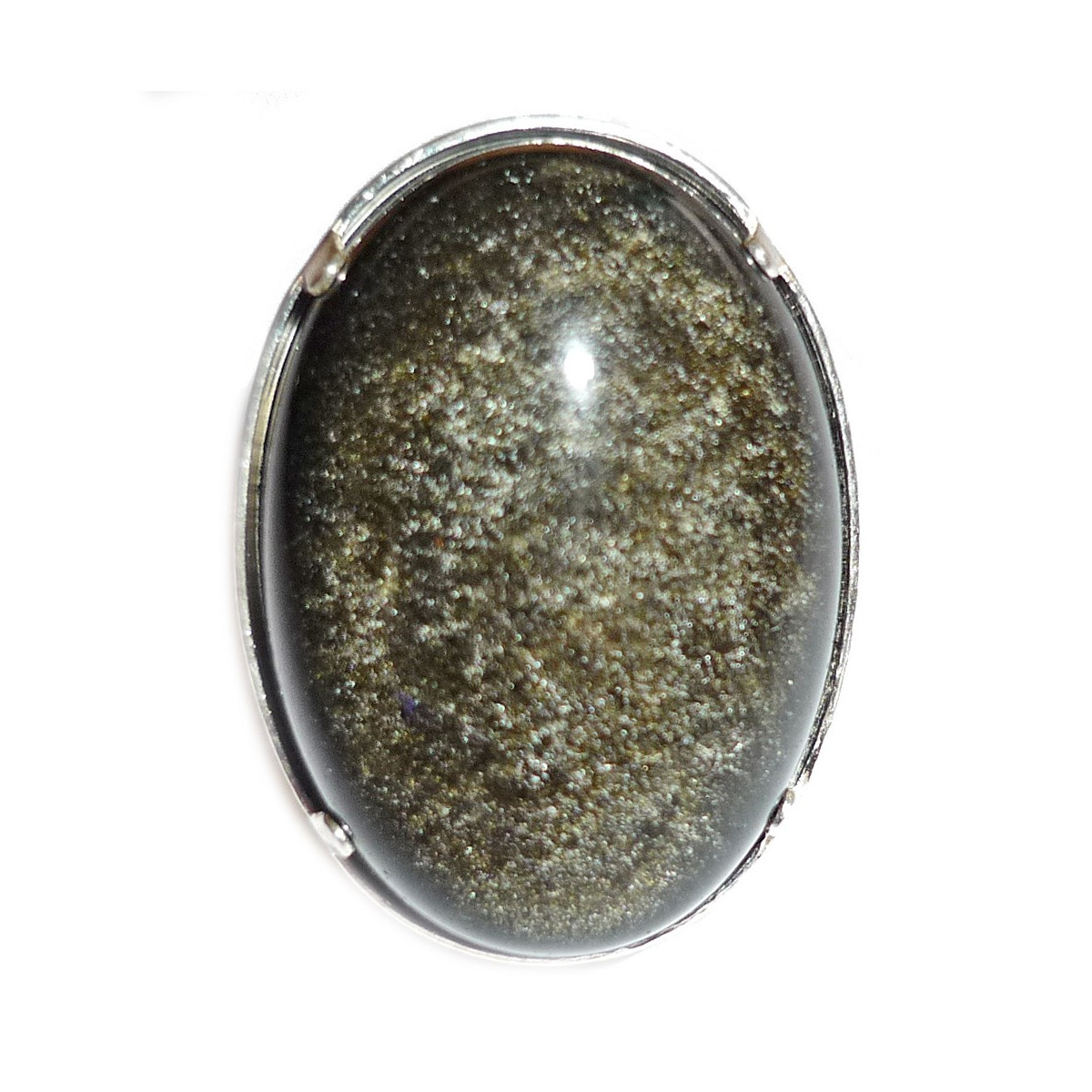 Bague en Obsidienne Dorée et Argent