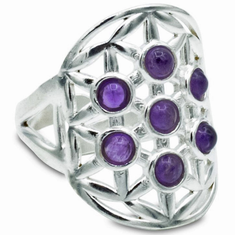 Bague Fleur de Vie & Améthyste en Argent