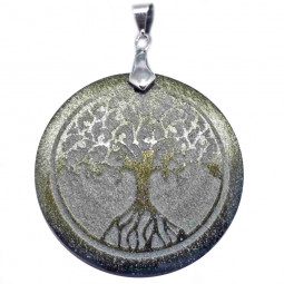 Pendentif Arbre de Vie en Obsidienne Dorée
