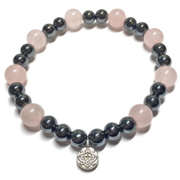 Bracelet en Hématite & Quartz Rose