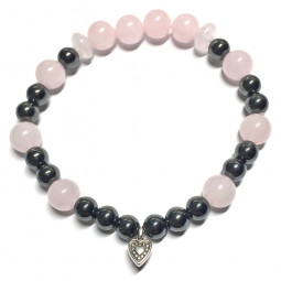 Bracelet en Hématite & Quartz Rose
