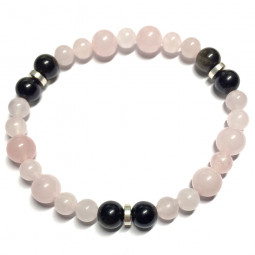 Bracelet en Obsidienne Dorée & Quartz Rose