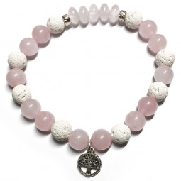 Bracelet en Basalte & Quartz Rose