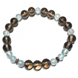 Bracelet en Aigue Marine & Quartz Fumé