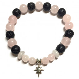 Bracelet en Basalte & Quartz Rose