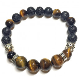 Bracelet en Oeil de Tigre & Basalte