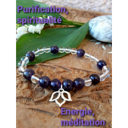 Bracelet en Cristal de Roche & Améthyste