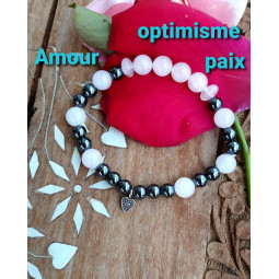 Bracelet en Hématite & Quartz Rose