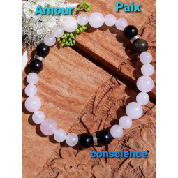 Bracelet en Obsidienne Dorée & Quartz Rose