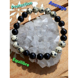 Bracelet en Jaspe Dalmatien & Onyx