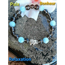 Bracelet en Aigue Marine & Quartz Fumé