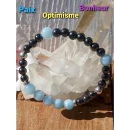 Bracelet en Aigue Marine & Hématite