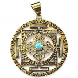 Pendentif Tibétain en Bronze et Turquoise