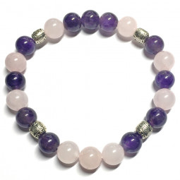 Bracelet en Améthyste & Quartz Rose