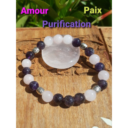 Bracelet en Améthyste & Quartz Rose