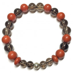 Bracelet en Jaspe Rouge & Quartz Fumé