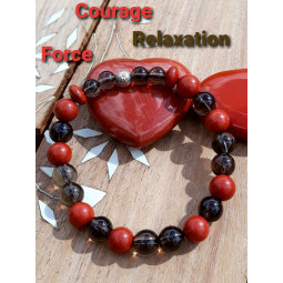 Bracelet en Jaspe Rouge & Quartz Fumé