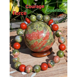 Bracelet en Jaspe Rouge & Unakite