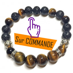 Bracelet en Oeil de Tigre & Basalte