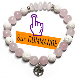 Bracelet en Basalte & Quartz Rose