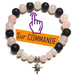 Bracelet en Basalte & Quartz Rose