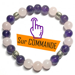 Bracelet en Améthyste & Quartz Rose