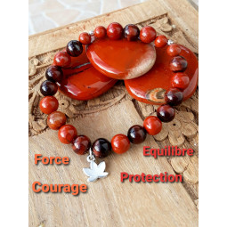 Bracelet en Jaspe Rouge & Oeil de Taureau