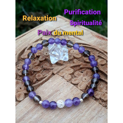 Bracelet en Améthyste & Quartz Fumé