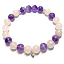 Bracelet en Améthyste & Quartz Rose