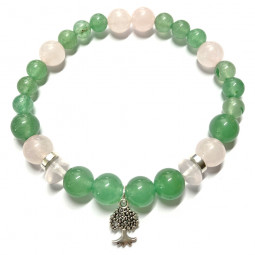 Bracelet en Aventurine Verte & Quartz Rose Vibrations Cristallines