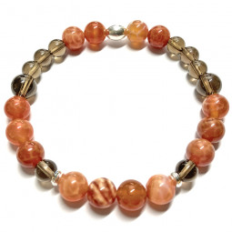 Bracelet en Agate Feu & Quartz Fumé