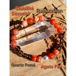 Bracelet en Agate Feu & Quartz Fumé