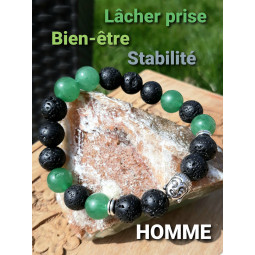 Bracelet en Aventurine Verte & Basalte