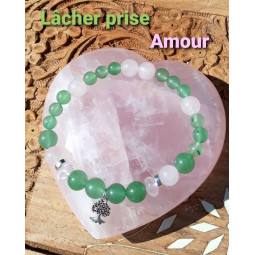 Bracelet en Aventurine Verte & Quartz Rose Vibrations Cristallines