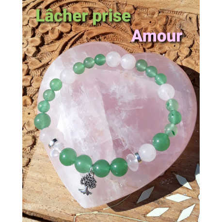 Bracelet en Aventurine Verte & Quartz Rose Vibrations Cristallines