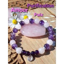 Bracelet en Améthyste & Quartz Rose