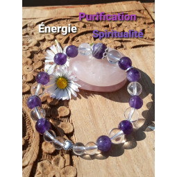 Bracelet en Cristal de Roche & Améthyste