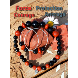 Bracelet en Jaspe Rouge & Onyx