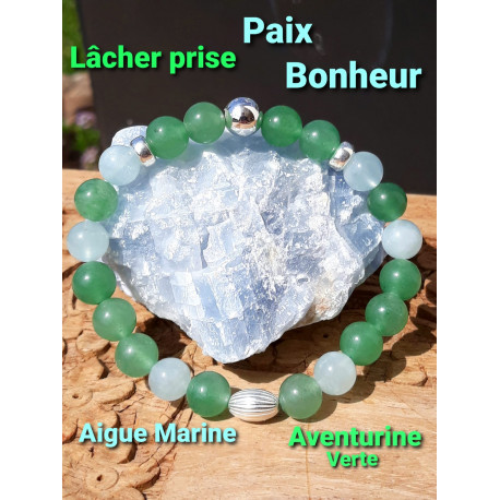 Bracelet en Aventurine Verte & Aigue Marine