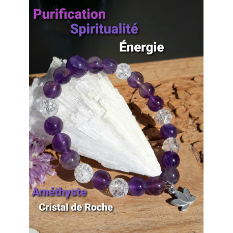 Bracelet en Cristal de Roche & Améthyste