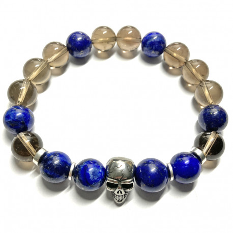 Bracelet en Quartz Fumé & Lapis-Lazuli