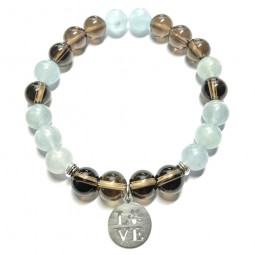 Bracelet en Aigue Marine & Quartz Fumé