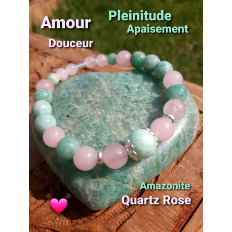 Bracelet en Quartz Rose & Amazonite