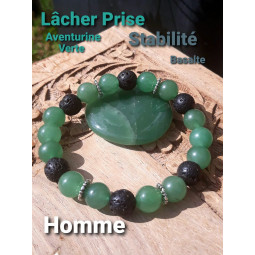 Bracelet en Aventurine Verte & Basalte