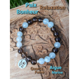 Bracelet en Aigue Marine & Quartz Fumé