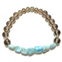 Bracelet en Larimar & Quartz Fumé